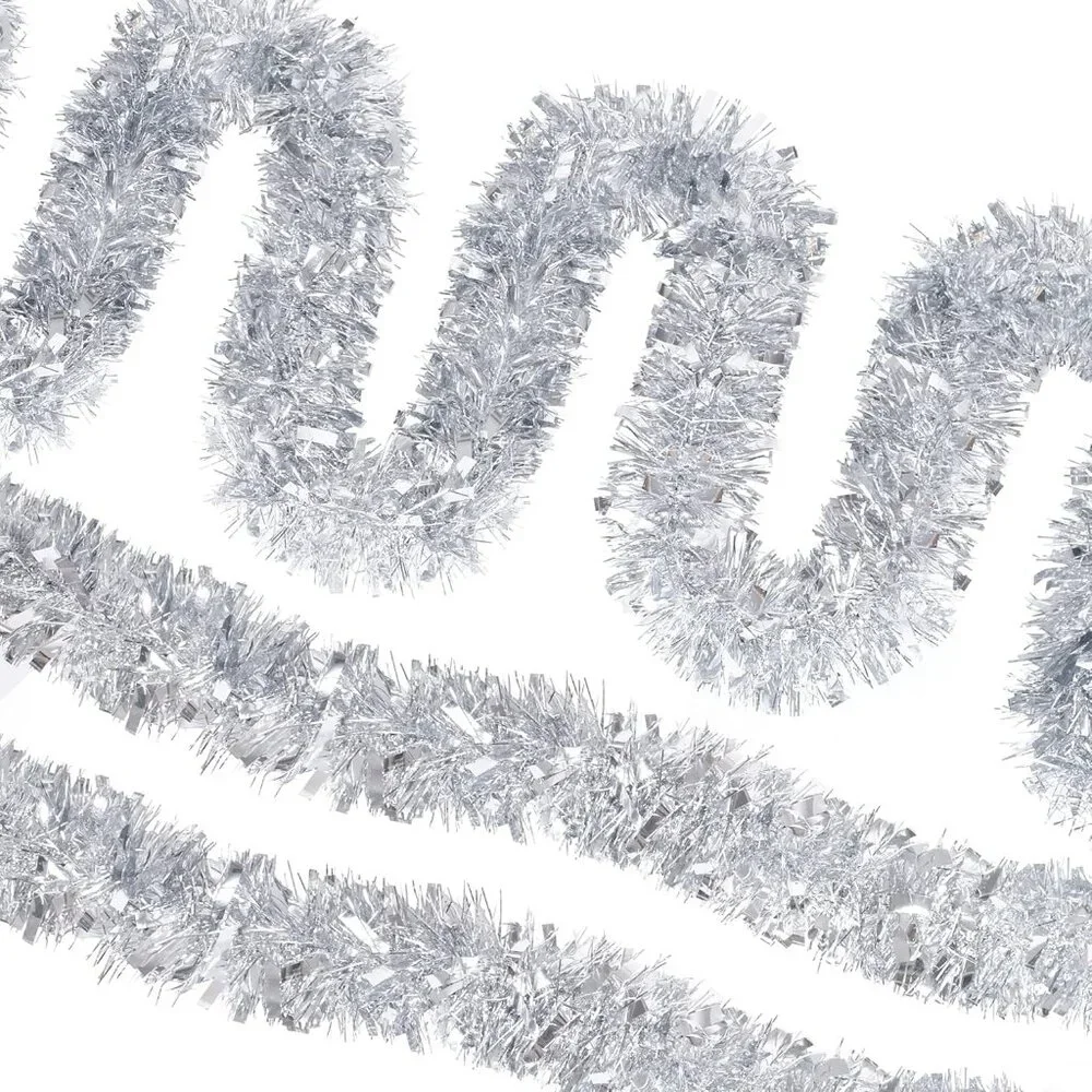 4-Piece 26.2 Ft Shiny Silver Christmas Tinsel Garland - Elegant Holiday Decor